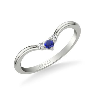 V-Shape Sapphire Band with Accenting Diamonds - White Gold