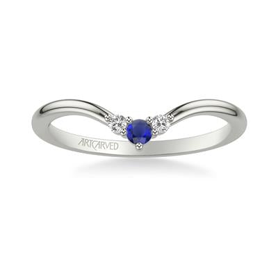 V-Shape Sapphre and Diamond Band - White Gold