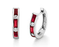 Ruby and Diamond Channel Set Huggie Style Hoop Earrings - White Gold