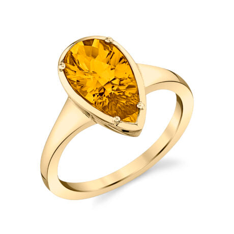 Citrine Pear Shape Ring - Yellow Gold