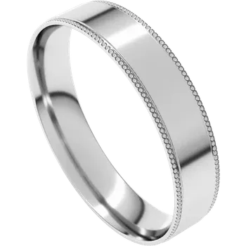Flat Profile Band with Milgrain Borders 4mm - White Gold
