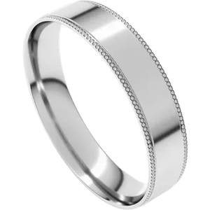 Flat Profile Band with Milgrain Borders 4mm - White Gold