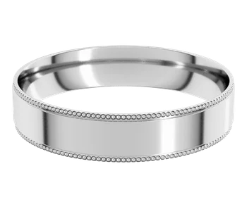 Flat Profile Band with Milgrain Borders 4mm - White Gold