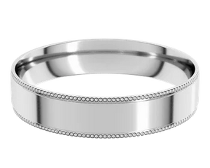 Flat Profile Band with Milgrain Borders 4mm - White Gold