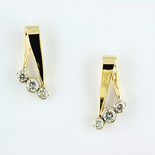 Triple Drop Post Earrings with Diamonds - 2-Tone