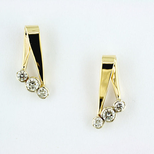 Triple Drop Post Earrings w/ Diamonds - 2-Tone