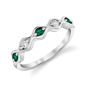 Emerald and Diamond Alternating Band - White Gold