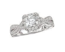 Load image into Gallery viewer, Princess Cut Ring with Diamond Halo and Twist Shank - White Gold
