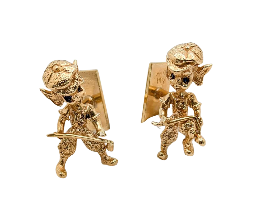 Sapphire Accented Leperchaun Cufflinks - Yellow Gold