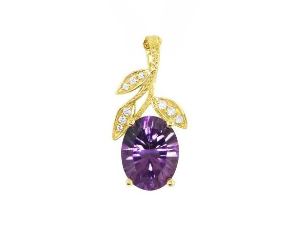 Amethyst Pendant with Leaf Design - Yellow Gold