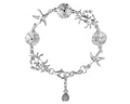 A silver-toned bracelet featuring sea-themed charms including starfish, crabs, sand dollars.