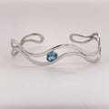 Double Wave Cuff Bracelet with Blue Topaz - Silver