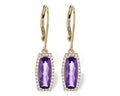 Amethyst Dangle Earrings with Diamond Halo - Yellow Gold