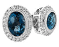 London Blue Topaz Earrings with Diamond Halo - White Gold