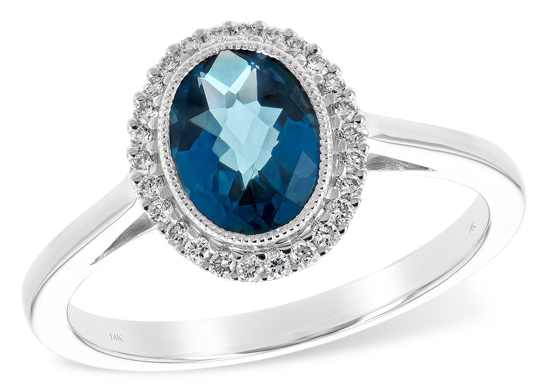London Blue Topaz Diamond Halo Ring - White Gold