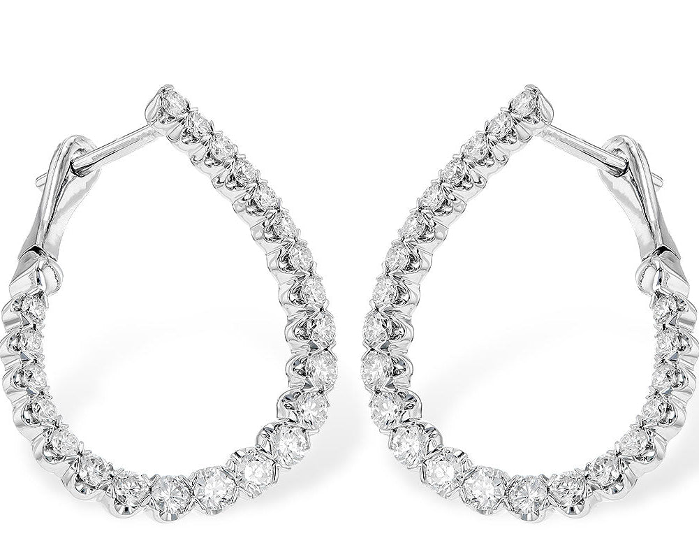 Diamond Twisted Hoop Earrings - White Gold