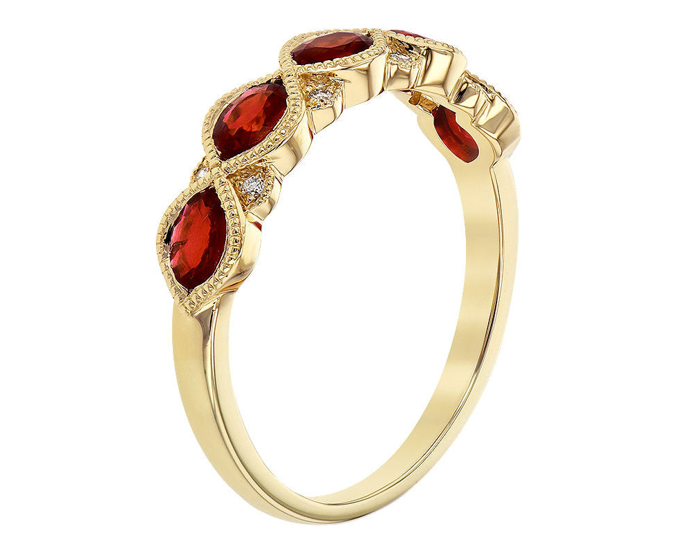 Ruby and Pave Diamond Band with Milgrain Detail- Yellow Gold