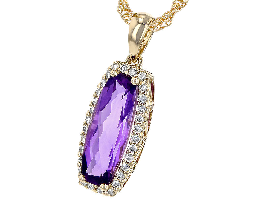 Amethyst Pendant with Diamond Halo - Yellow Gold