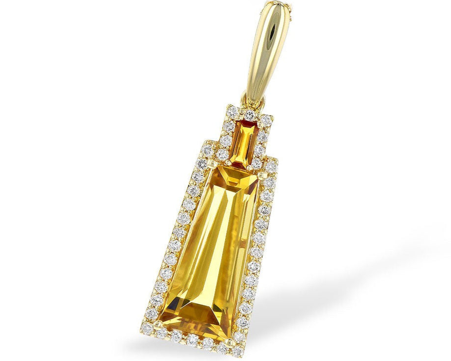 Citrine Pendant with Diamond Halo - Yellow Gold