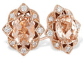 Morganite Stud Earrings with Diamond Halo - Rose Gold