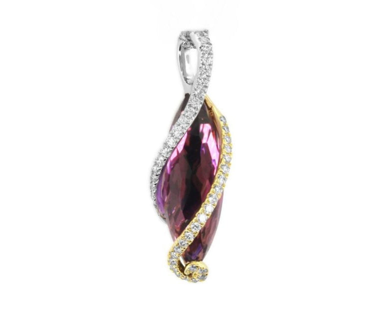 Amethyst Pendant with Pave Diamond Overlay Design  - Three Tone