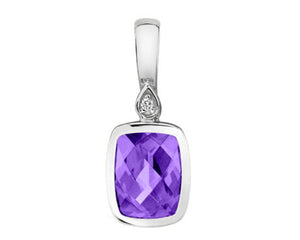 Amethyst Bezel Set Pendant - White Gold