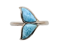 Whale Tail Ring with Larimar Inlay - Sterling Silver