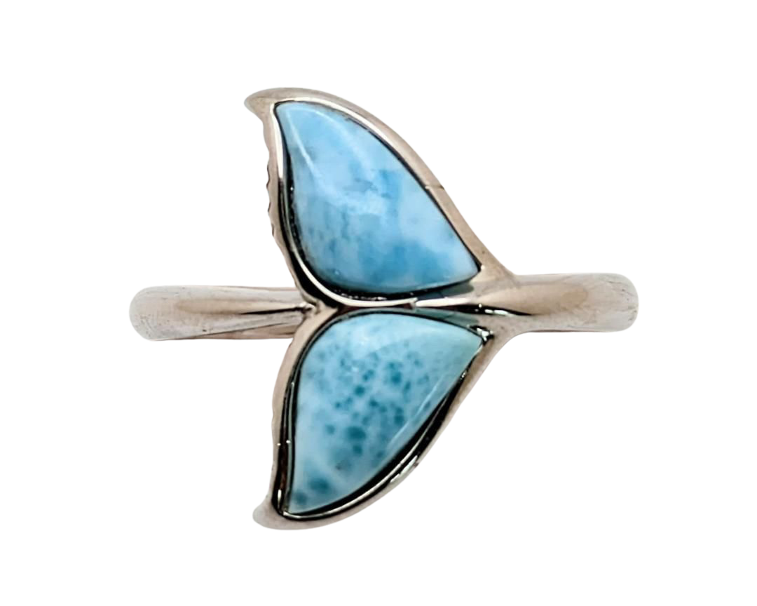 Whale Tail Ring with Larimar Inlay - Sterling Silver
