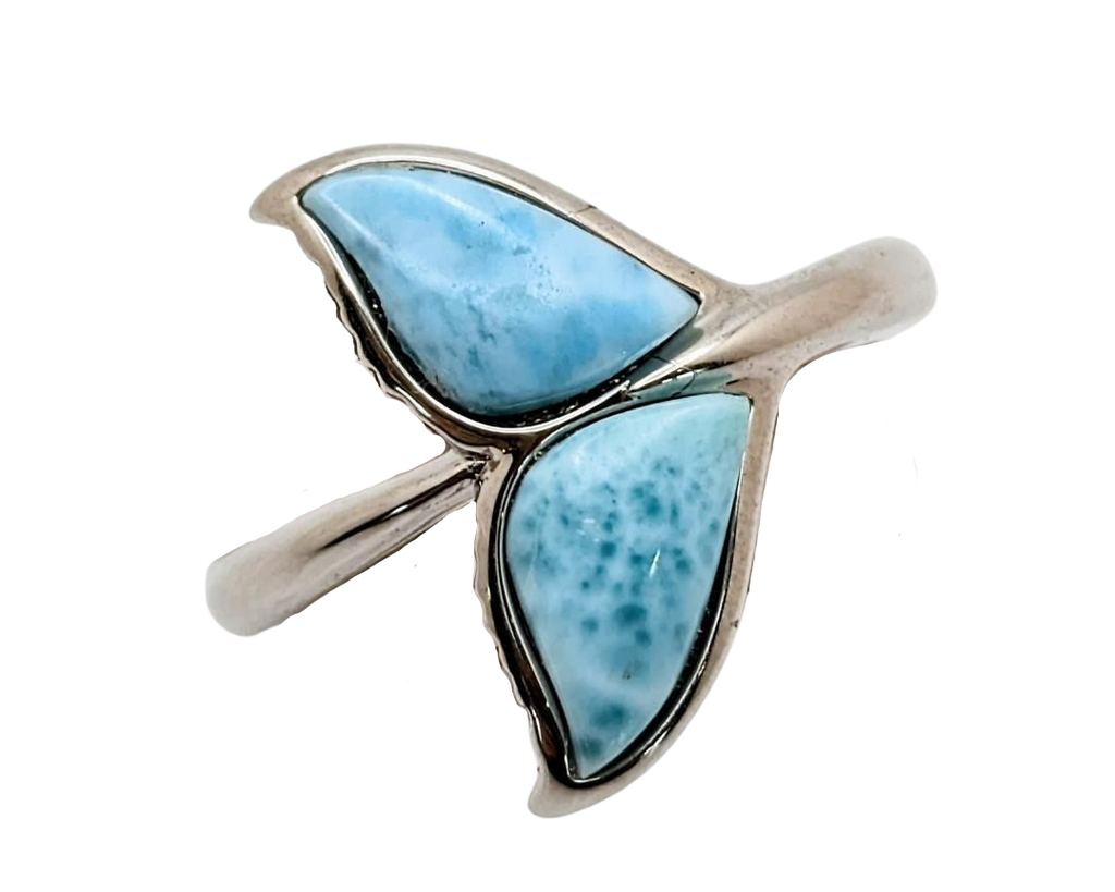 Whale Tail Ring with Larimar Inlay - Sterling Silver