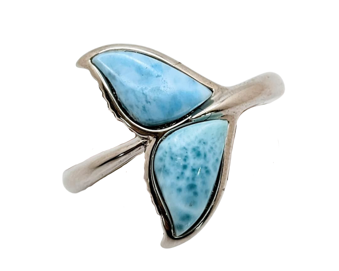 Whale Tail Ring with Larimar Inlay - Sterling Silver