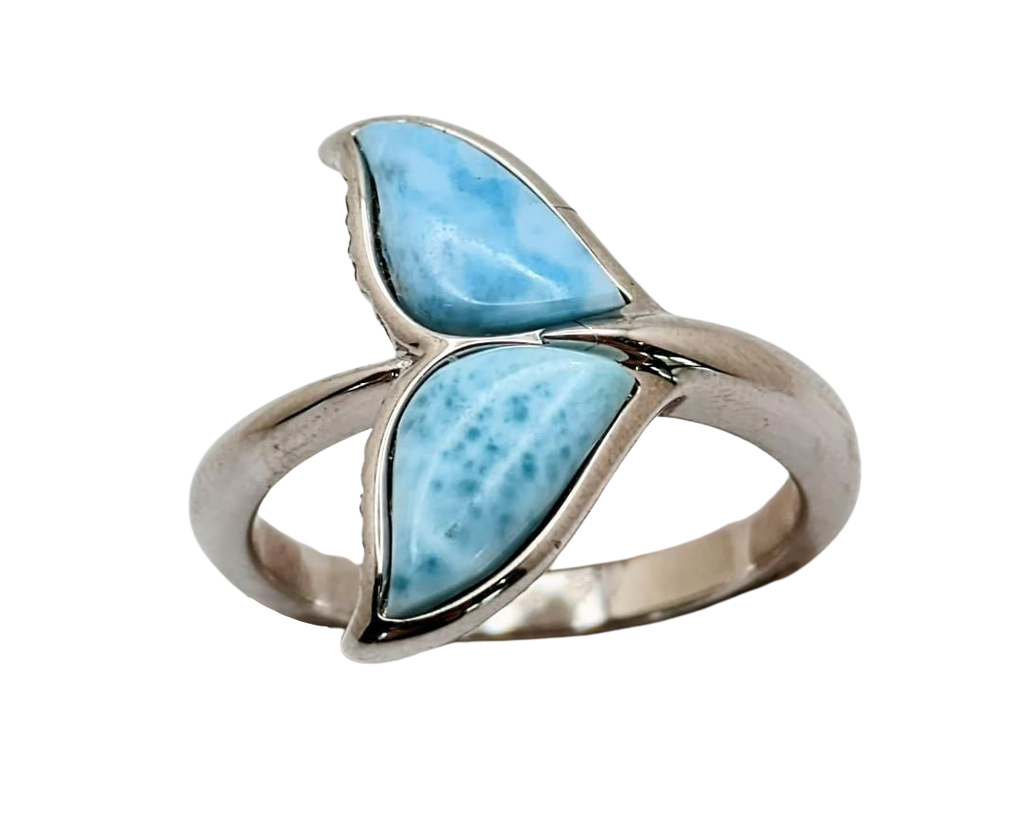 Whale Tail Ring with Larimar Inlay - Sterling Silver