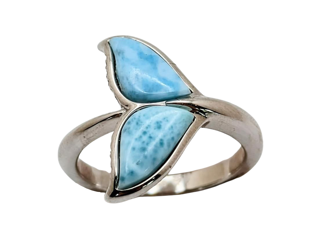 Whale Tail Ring with Larimar Inlay - Sterling Silver