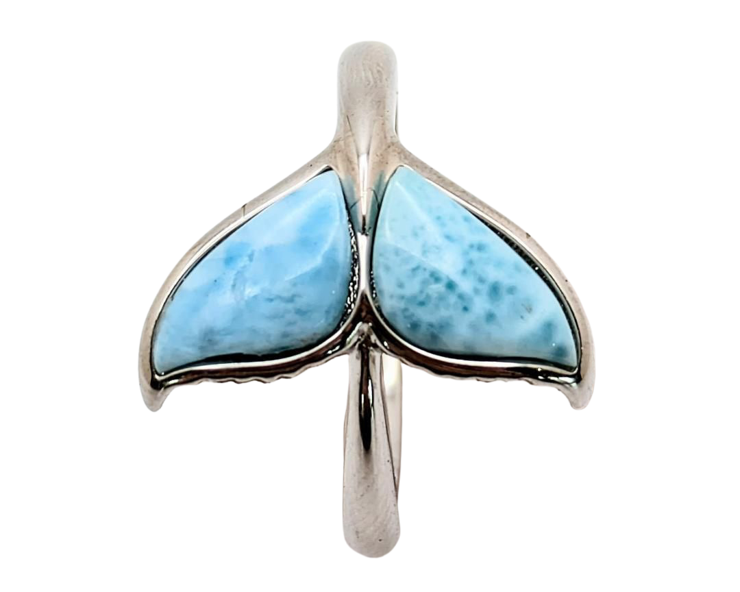 Whale Tail Ring with Larimar Inlay - Sterling Silver