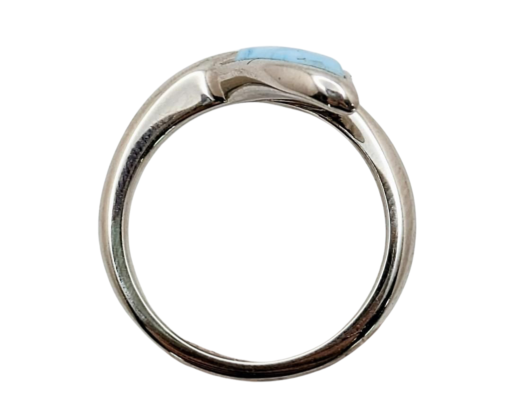 Whale Tail Ring with Larimar Inlay - Sterling Silver