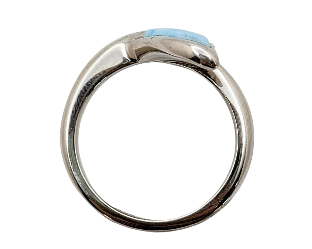 Whale Tail Ring with Larimar Inlay - Sterling Silver