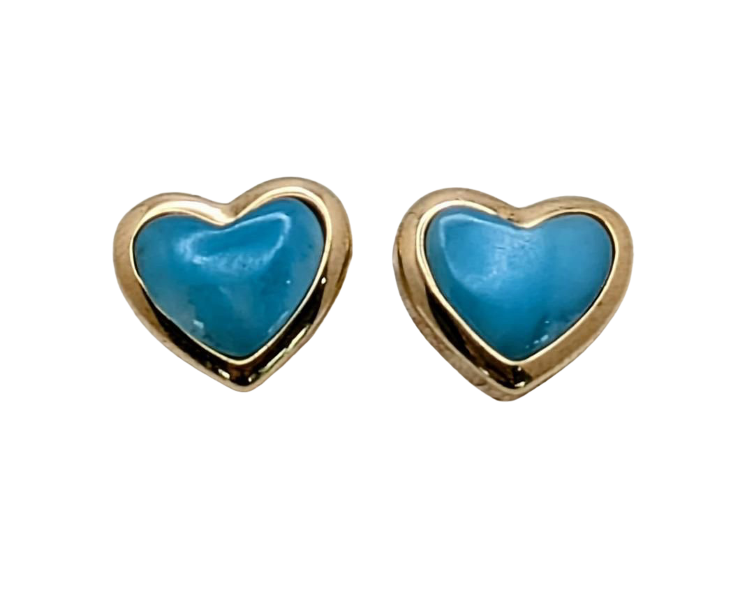 Bezel Set Larimar Heart Shaped Studs - Yellow Gold