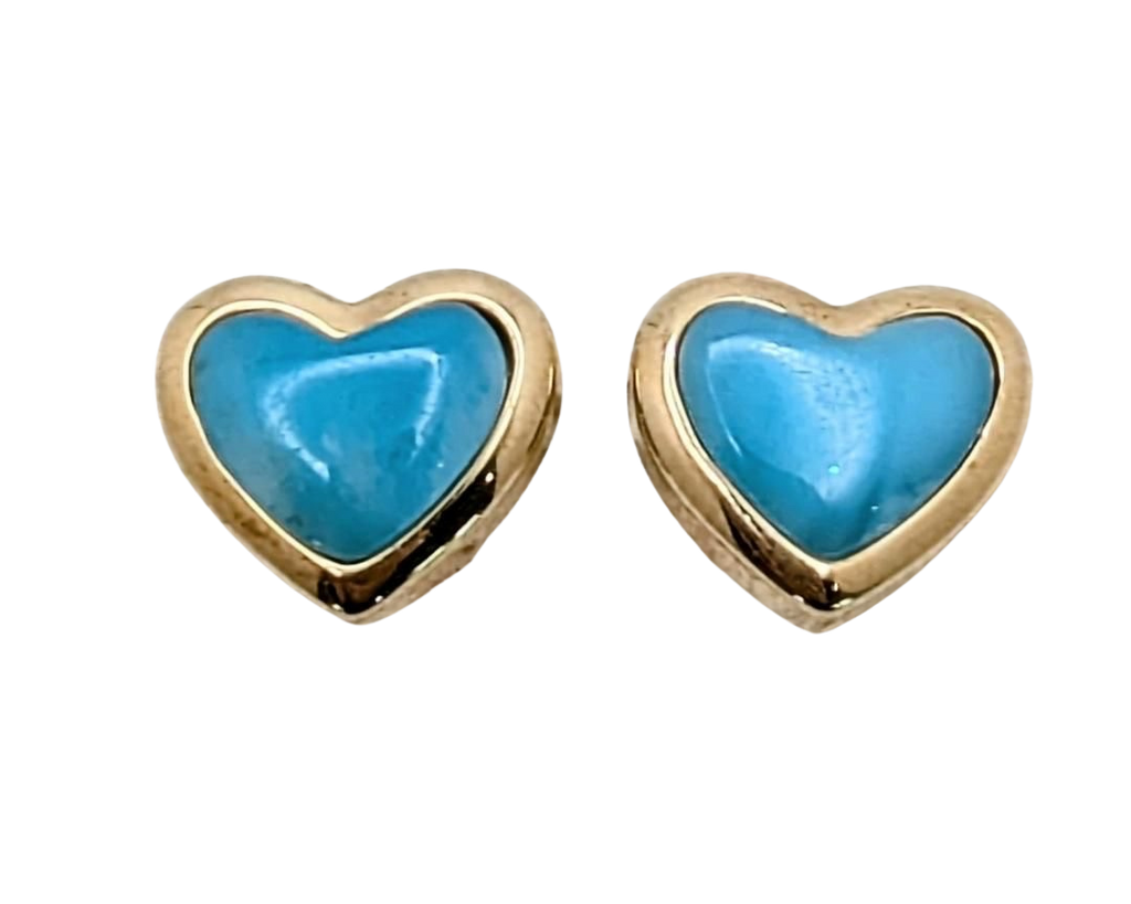 Bezel Set Larimar Heart Shaped Studs - Yellow Gold
