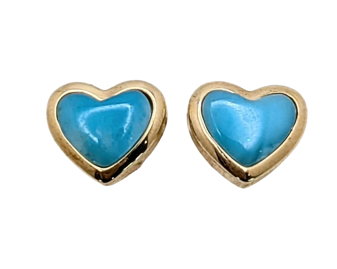 Bezel Set Larimar Heart Shaped Studs - Yellow Gold