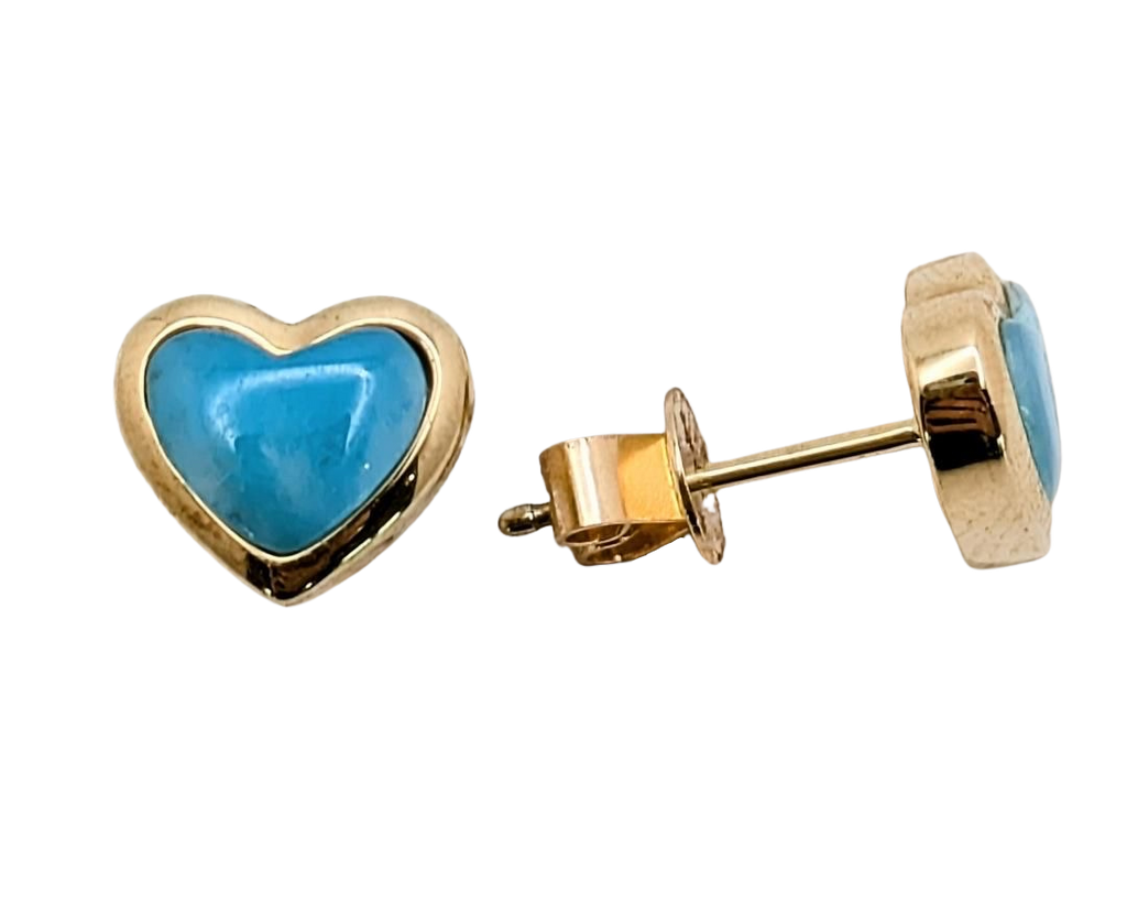 Bezel Set Larimar Heart Shaped Studs - Yellow Gold