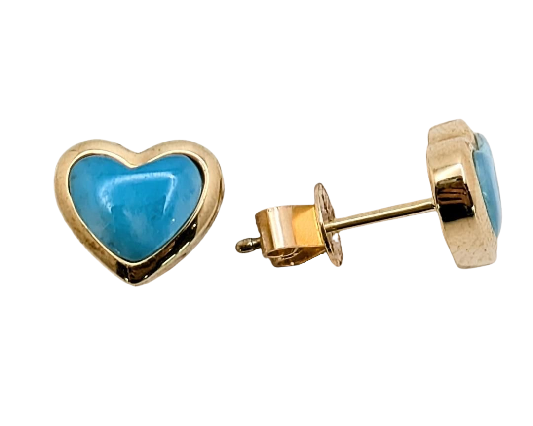 Bezel Set Larimar Heart Shaped Studs - Yellow Gold