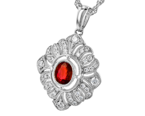 Ruby and Diamond Pendant with Filigree Detail - White Gold