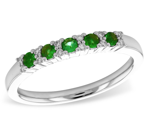 Emerald and Diamond Band - White Gold