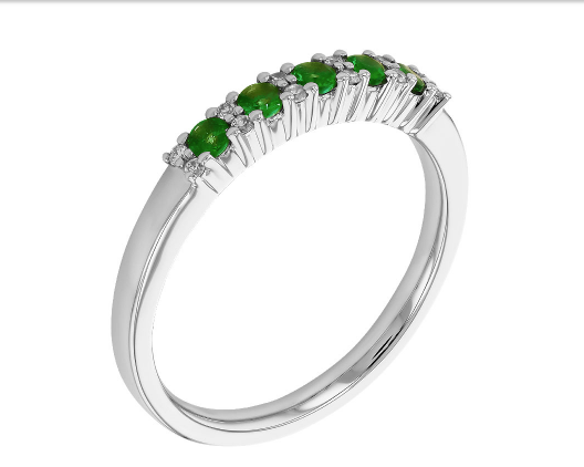 Emerald and Diamond Band - White Gold