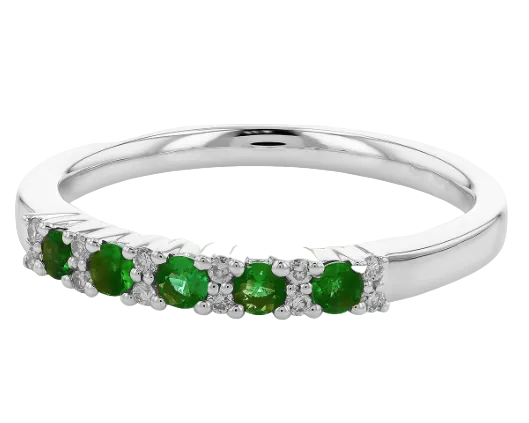 Emerald and Diamond Band - White Gold