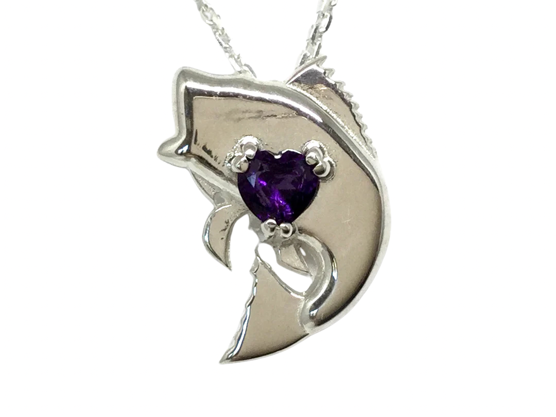 Charity Purple Heart Angler Pendant with Amethyst - Silver