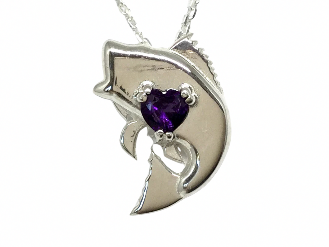 Charity Purple Heart Angler Pendant w/ Amethyst - Silver