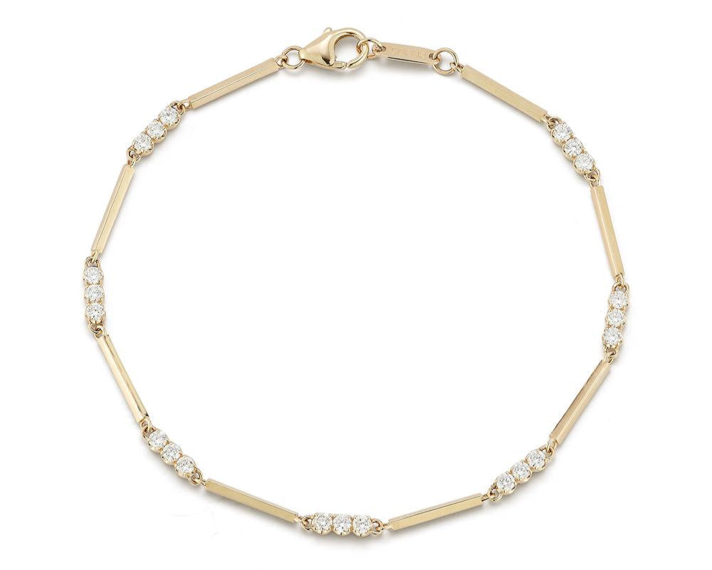 Alternating Diamond and Rectangle Link Bracelet - Yellow Gold