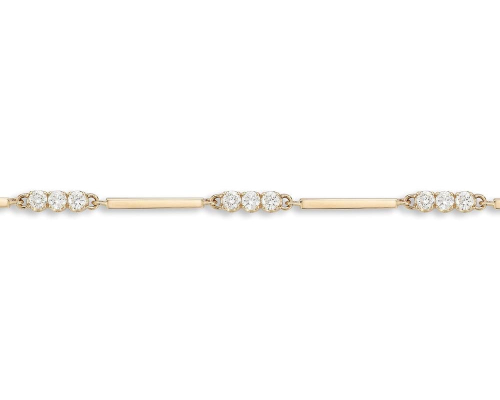 Alternating Diamond and Rectangle Link Bracelet - Yellow Gold