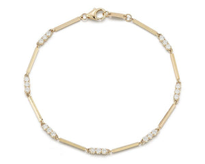 Alternating Diamond and Rectangle Link Bracelet - Yellow Gold
