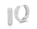 Three-Row Wide Pave Diamond Small Huggie Earrings - White Gold